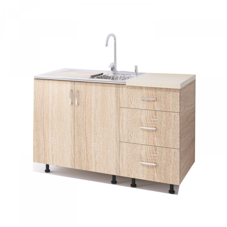 Corpuri Bucatarie Modulare - Set Corp Bucatarie L120 x H90 x A50cm, Culoare Sonoma, Picioare Reglabile, Blat Termorezistent 2.8 cm