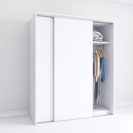 Dressinguri - Dressing Dormitor L160 x H200 x A60 cm, Culoare Alb, Pal 18mm, Cant ABS, Manere Aluminiu