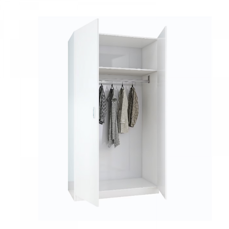 Dulap cu 2 usi - Dulap cu bara haine, H200 x L80 x A50cm, Culoare Alb, Pal 18mm