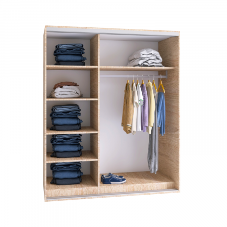 Dressinguri - Dulap usi culisante L120 x H200 x A60 cm, Culoare Stejar Sonoma, Pal 18mm, Cant ABS, Manere Aluminiu