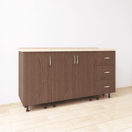 Corpuri Bucatarie Modulare - Set Corp Bucatarie L160 x H90 x A50cm, Culoare Wenge, Picioare Reglabile, Blat Termorezistent 2.8 cm