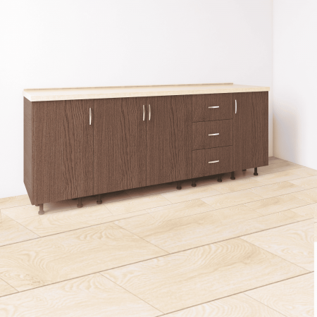 Corpuri Bucatarie Modulare - Set Corp Bucatarie L200 x H90 x A50cm, Culoare Wenge, Picioare Reglabile, Blat Termorezistent 2.8 cm