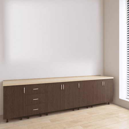 Corpuri Bucatarie Modulare - Set Corp Bucatarie L260 x H90 x A50cm, Culoare Wenge, Picioare Reglabile, Blat Termorezistent 2.8 cm