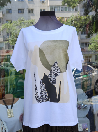 TRICOURI - Tricou alb minimal cats verde