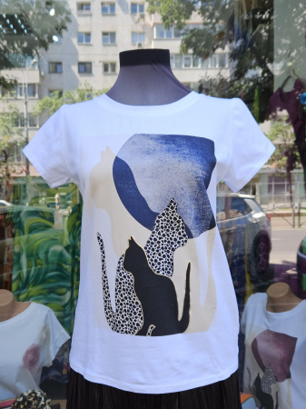 TRICOURI - Tricou alb minimal cats blue