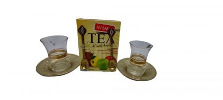 Set ceai turcesc Ali Baba, 100 gr cu arome, 2 pahare, farfurii si lingurite metalice [3]