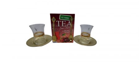 Set ceai turcesc Ali Baba, 100 gr cu arome, 2 pahare, farfurii si lingurite metalice [6]