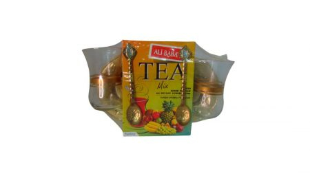 Set ceai turcesc Ali Baba, 100 gr cu arome, 2 pahare, farfurii si lingurite metalice [9]