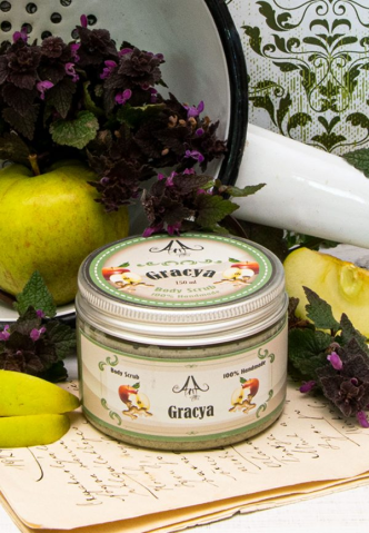 Exfoliant natural de corp (scrub) - Gracya- Exfoliant pentru piele (scrub),cu măr-ghimbir-zahăr, pentru pele normală-uscat 150ml