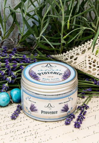 Exfoliant natural de corp (scrub) - Provence - Exfoliant pentru piele (scrub),cu lavandă și sare de mare pentru pele normală-gras 150ml