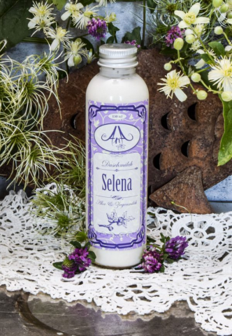 Gel de duș natural - Selena 150ml - Gel de duș cu Aloe Vera și lapte de capră  (Vanilie-Smochine)