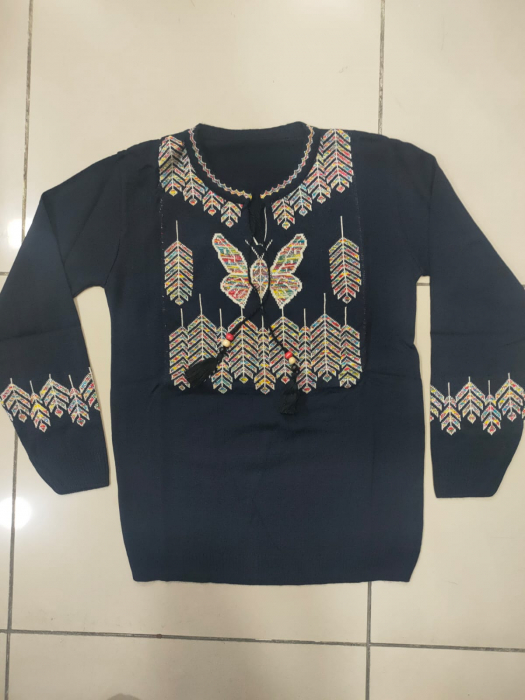 Bluza Brodata cu Motive Traditionale, Bleumarin [2]