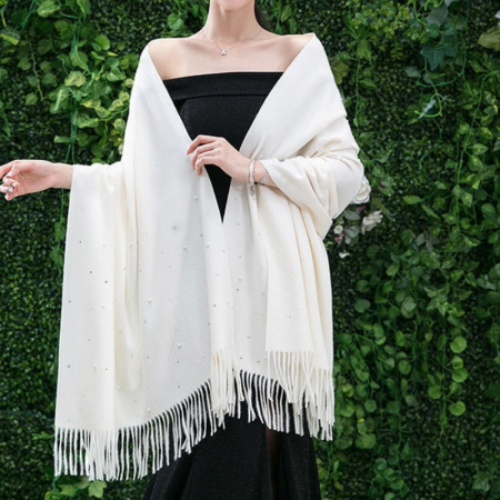 Esarfa Cashmere Cu Perle, Alb [0]