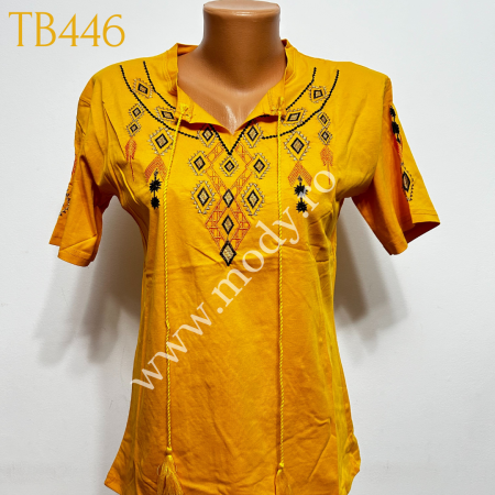 Bluze - Tricou Brodat Cu Motive Traditionale Galben