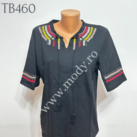 Bluze - Tricou Brodat Cu Motive Traditionale Negru