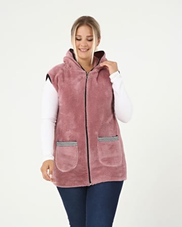 Imbracaminte Femei - Vesta Coccolino cu Gluga, Roz Pudra