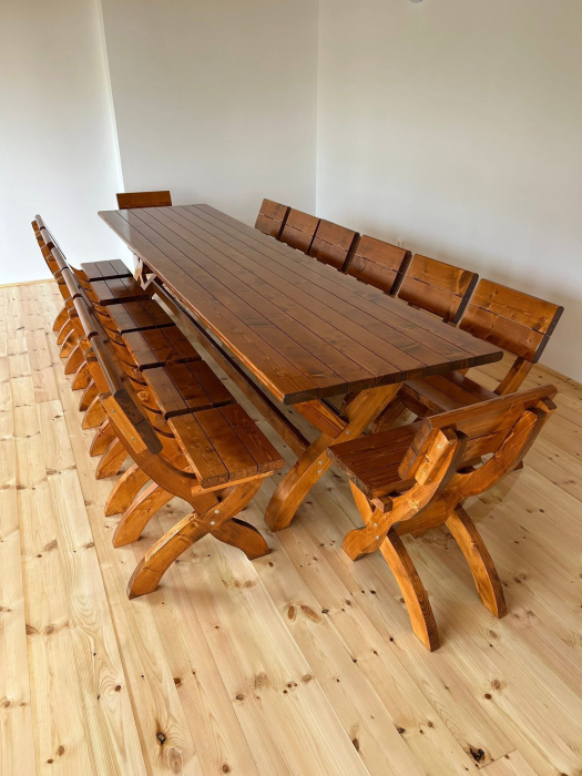 Set terasă 3,5m din lemn masiv (Masă + 14 scaune) [2]
