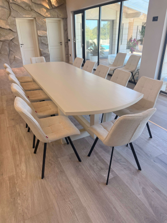 Mese interior - Set dining 3,5m din lemn masiv stratificat cu 12 scaune tapițate
