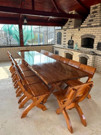 Seturi de mese - Set terasă lemn masiv cu masă 3 metri și 12 scaune MogaMob