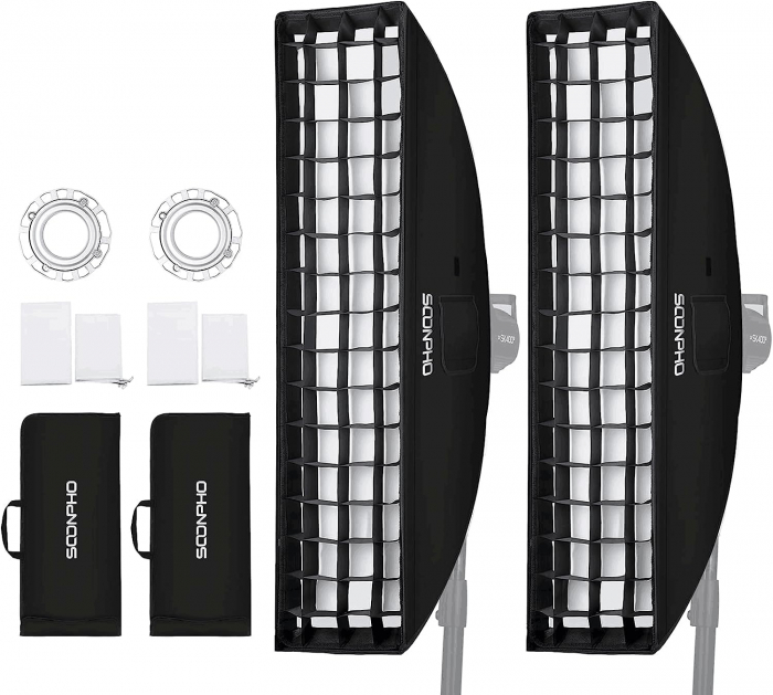 Lumină video LED compatibilă cu NEEWER CB60B CB150W 100W cu fagure și geantă de transport 22x90cm- set 2 buc [1]