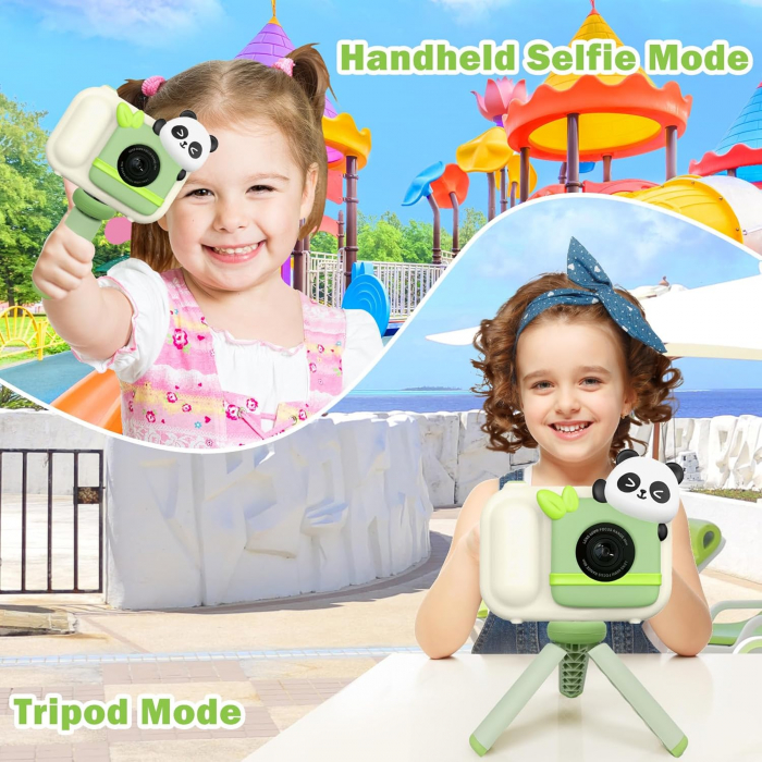 Aparat foto digital selfi Panda pentru copii, 1080P HD cu ecran de 2,5", cu trepied, card 32G, cititor de carduri USB [5]