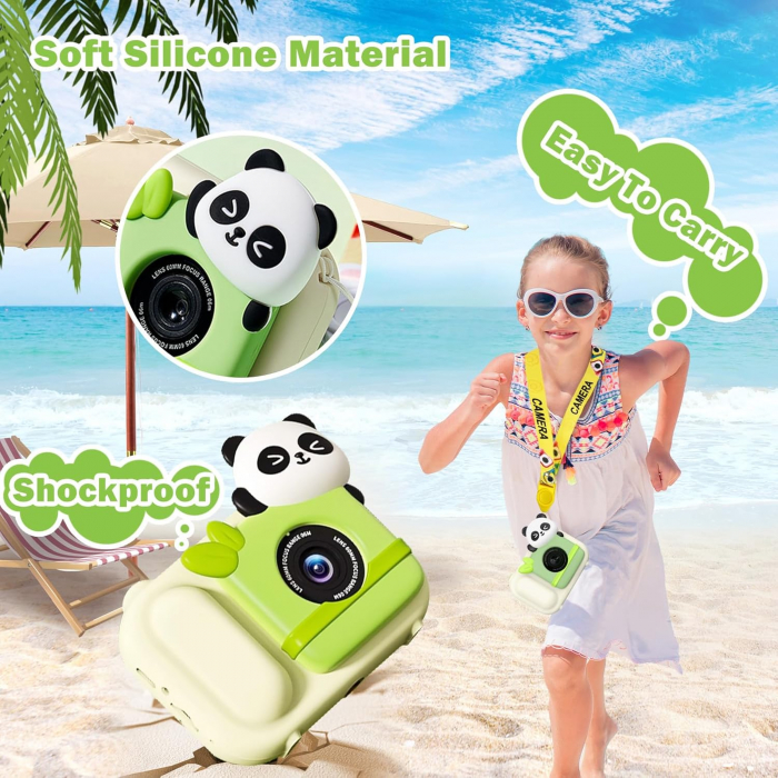 Aparat foto digital selfi Panda pentru copii, 1080P HD cu ecran de 2,5", cu trepied, card 32G, cititor de carduri USB [7]