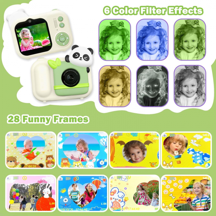 Aparat foto digital selfi Panda pentru copii, 1080P HD cu ecran de 2,5", cu trepied, card 32G, cititor de carduri USB [3]