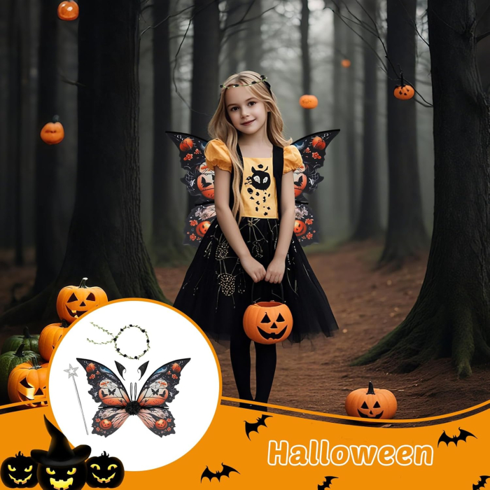 Aripi de zana pentru copii cu urechi de elf și baghete magice - portocali 43x1x82 cm; 70 g [3]