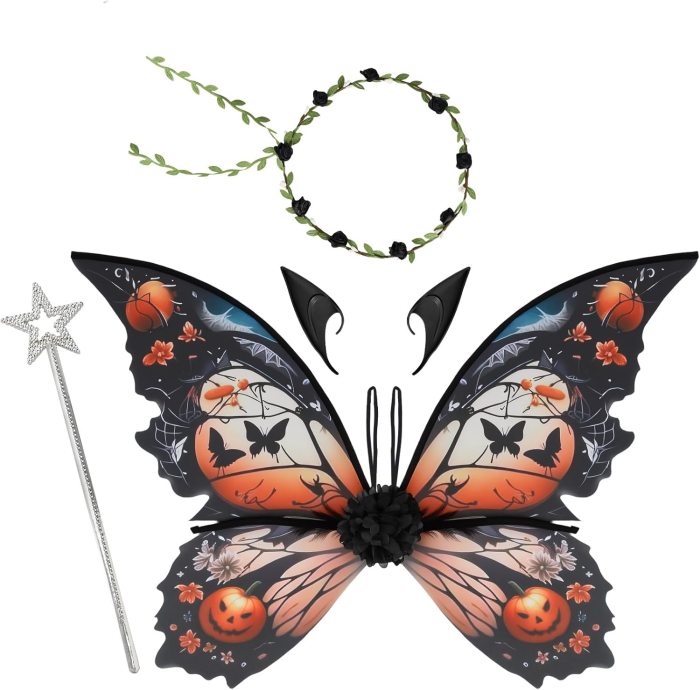 Aripi de zana pentru copii cu urechi de elf și baghete magice - portocali 43x1x82 cm; 70 g [1]