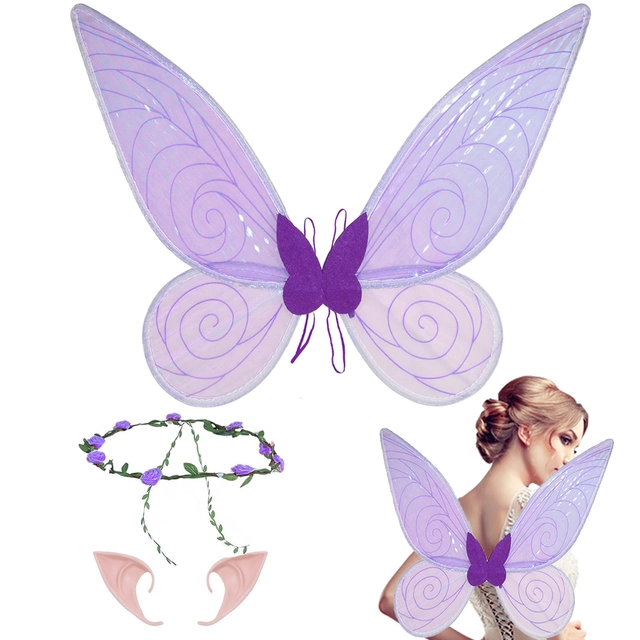 Aripi de zana Violet pentru petrecere, cu bagheta si urechi de elf [1]