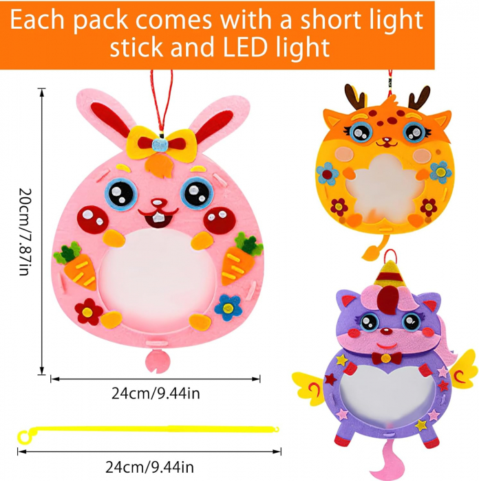 Set 3 Felinare DIY pentru Copii, LED, Pâslă, Unicorn, Iepuraș și Căprioară [2]