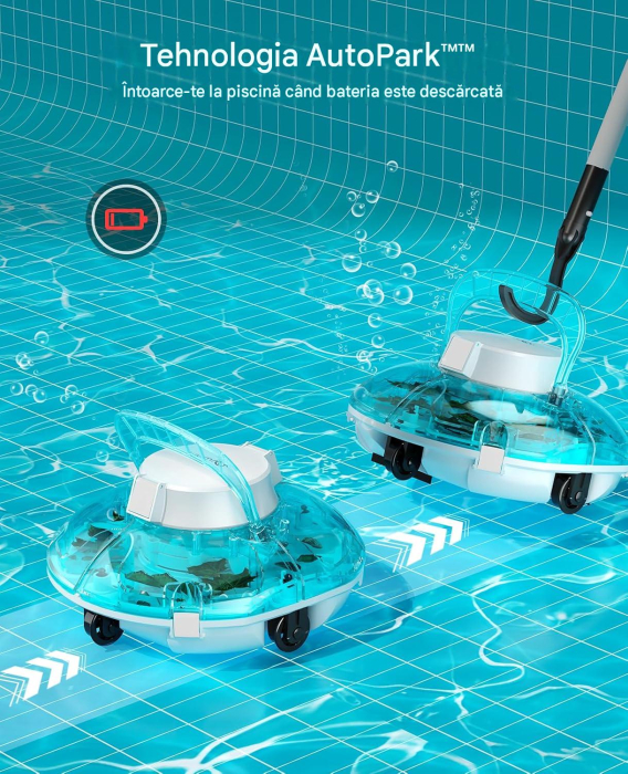 Robot Curățare Piscină Fără Fir, Autonomie 80 min, Filtrare Dublă 180 μm, Încărcare 3-4 h [4]
