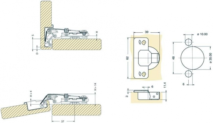 Balama cu placuta aplicata pentru mobila 35 mm, deschidere 110gr- set 10 bucati [3]