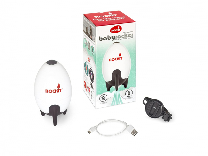 Balansoar portabil pentru bebelusi, tip racheta, incarcare prin USB, cu vibratii, temporizator [8]