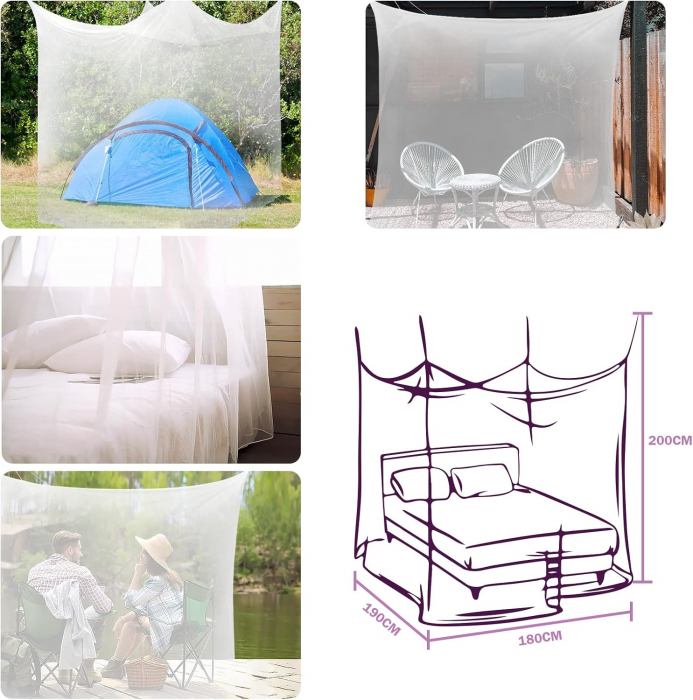 Baldachin pentru dormitor cu pat matrimonial 180 x 190 x 200 cm ALB [4]