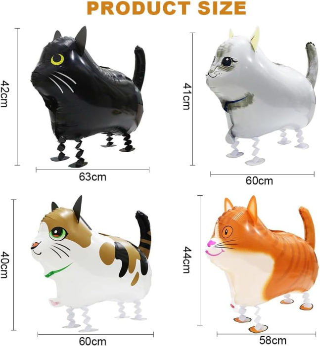 Baloane colorate din folie cu pisici care merg, set 4 bucati 40-60 cm [2]