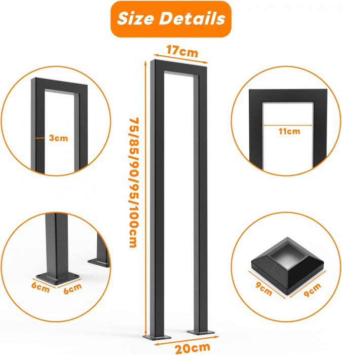 Balustrada din otel inoxidabil 85cm, in forma de "U", vopsite negru, cu set de instalare-pret pe bucata [3]