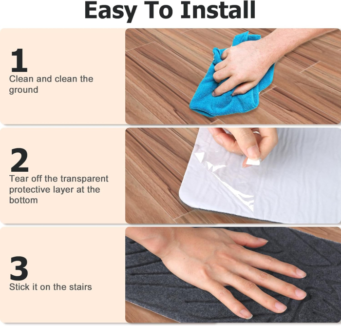 Mocheta antiderapantă pentru scări autocolantă din poliester 70x20 cm– Gri 15 buc [6]