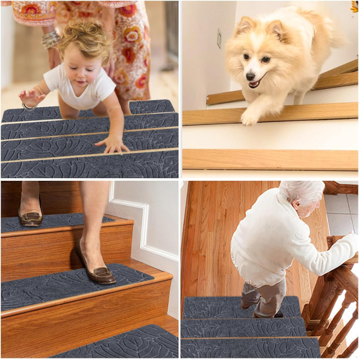 Mocheta antiderapantă pentru scări autocolantă din poliester 70x20 cm– Gri 15 buc [7]