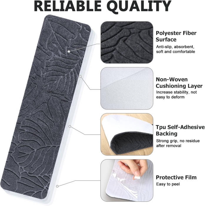 Mocheta antiderapantă pentru scări autocolantă din poliester 70x20 cm– Gri 15 buc [5]