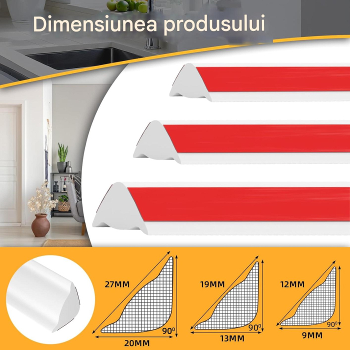 Bordură decorativă autoadezivă triunghiulară pentru margini plăci/ pereți – 3m (20×27mm) [6]