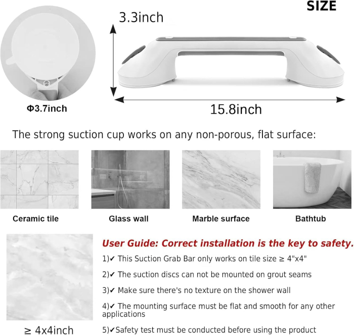 Bara ajutatoare cu ventuza pentru baie, maner antialunecare, 40 cm [3]