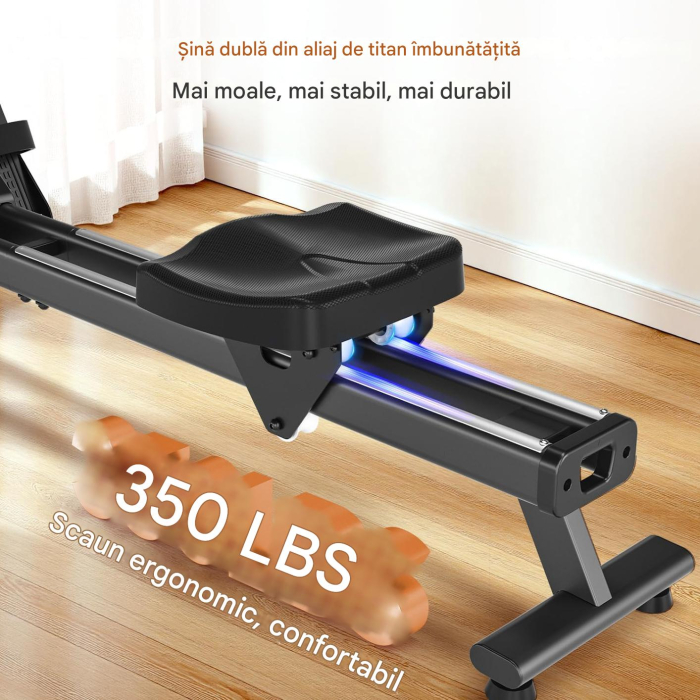 Aparat de vâslit cu rezistență magnetică, șine duble de glisare îmbunătățite, conexiune la aplicație, 16 niveluri de rezistență, afișaj LCD, max. 160kg [3]