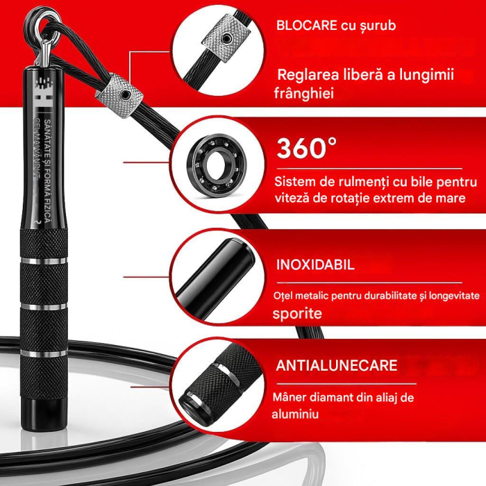 Coarda de sarit profesionala, lungime ajustabila, rotire pe rulmenti [9]