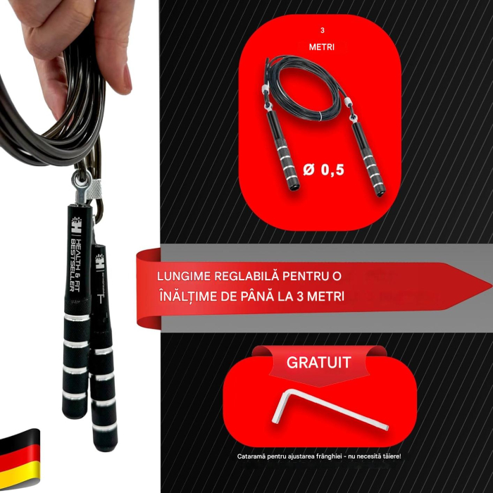 Coarda de sarit profesionala, lungime ajustabila, rotire pe rulmenti [7]