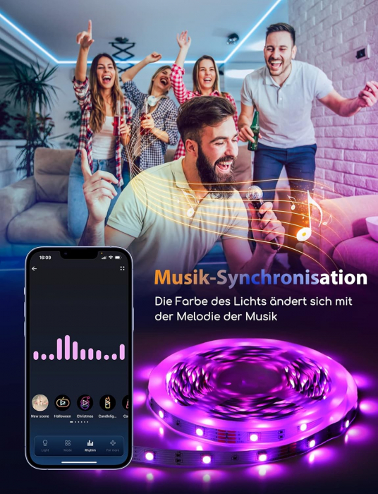 Benzi LED 15m 3x5m WiFi Smart LED Lumini RGBW Lumină caldă, control cu ​​aplicație și telecomandă IR, bandă LED inteligentă compatibilă cu Alexa, Google Assistant [8]