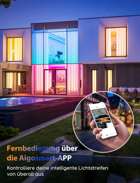 Benzi LED 15m 3x5m WiFi Smart LED Lumini RGBW Lumină caldă, control cu ​​aplicație și telecomandă IR, bandă LED inteligentă compatibilă cu Alexa, Google Assistant [9]