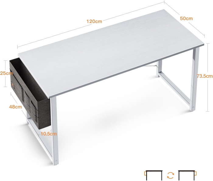 Birou alb de jocuri metal si MDF cu suport pentru căști și sac de depozitare 120x48x73.5 cm [3]