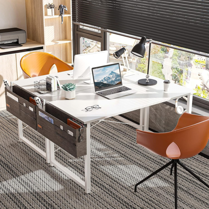 Birou alb de jocuri metal si MDF cu suport pentru căști și sac de depozitare 120x48x73.5 cm [4]