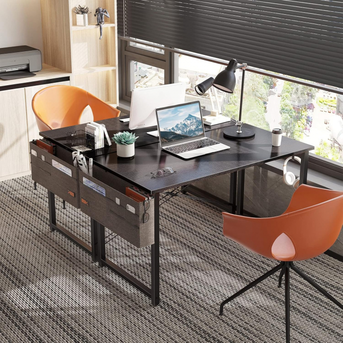 Birou de jocuri metal si MDF cu geanta depozitare si carlig, 100x48x73.5cm negru [4]